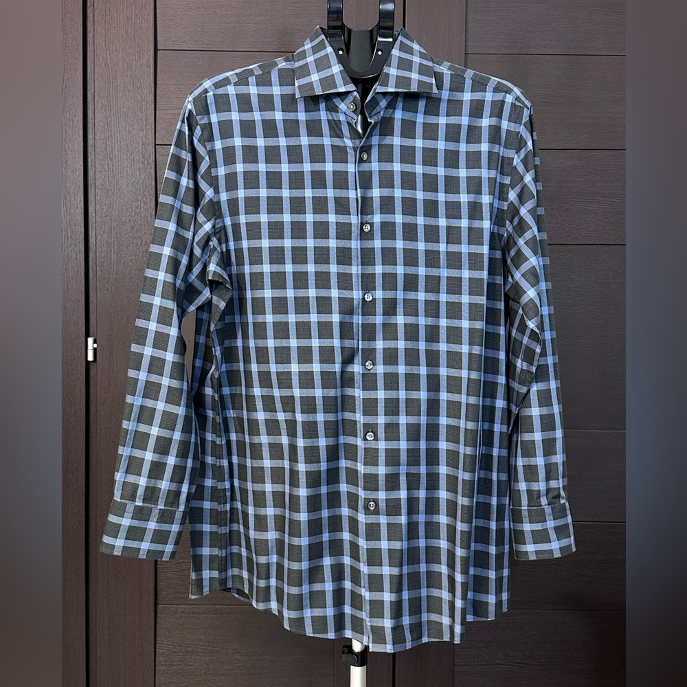 Boss Blue and Black Plaid Casual Shirt